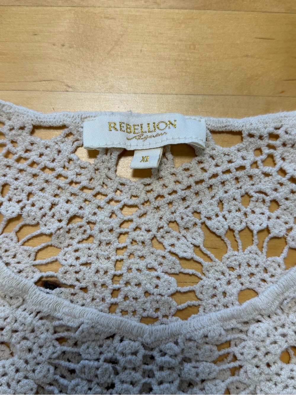 Rebellion Again Cream Full Cotton Crochet Open-Knit Crop Top XL Boho 100% Cotton - Picture 6 of 9